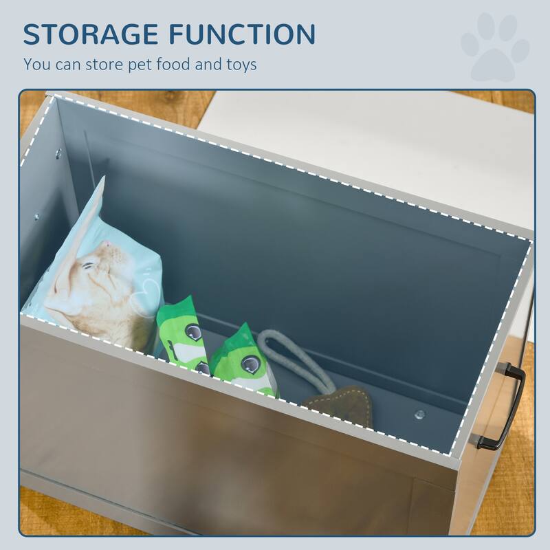PawHut Raised Pet Feeding Storage Station with 2 Stainless Steel Bowls Base for Large Dogs and Other Large Pets - Gray
