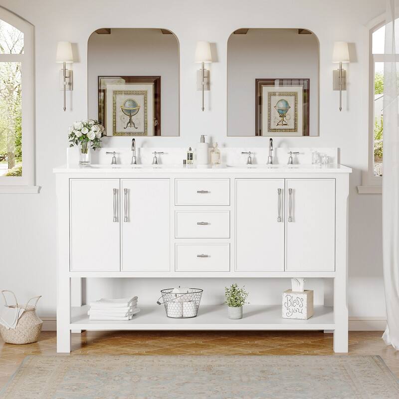 54-Inch Solid Wood Bathroom Vanity with Sink – Minimalist Design for Modern Interiors - White