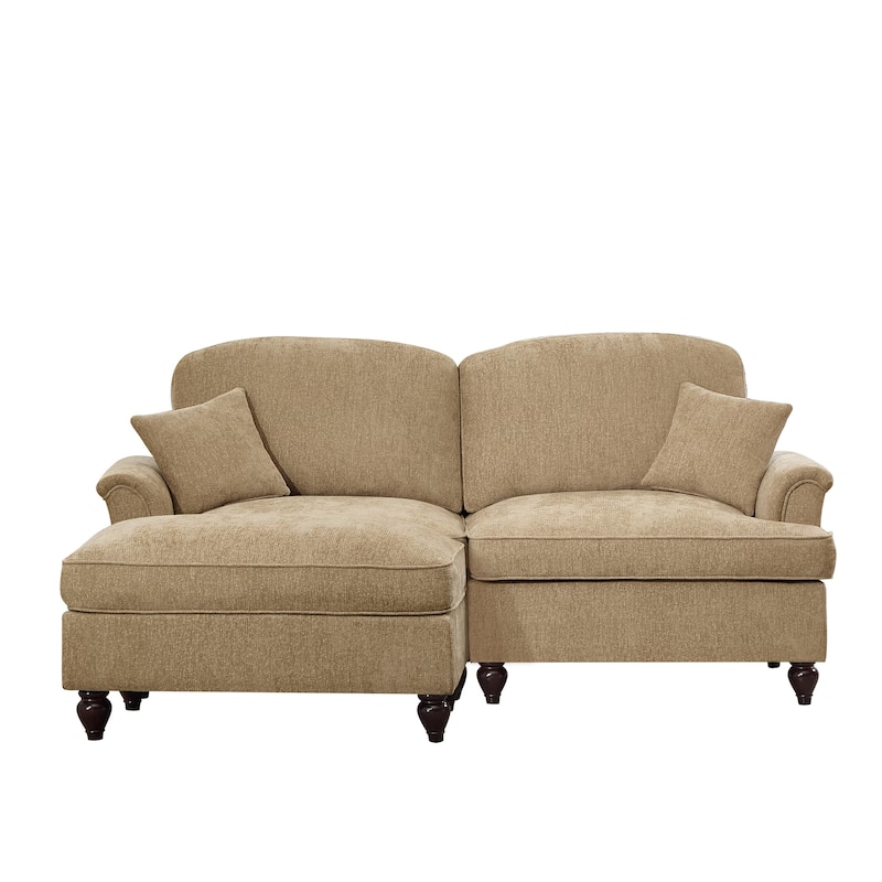 76.4" L Shaped 2-Seat Sectional Sofa, Chenille Couch with Ottoman, Flared Arms Loveseat with Removable Ruffles Pleats Skirts