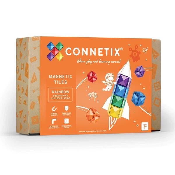 slide 2 of 6, Connetix Magnetic Tiles Rainbow Square Pack, 42 Pieces Rainbow - Kids