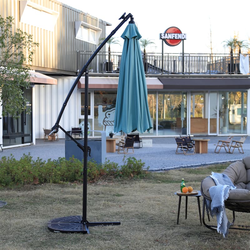 10ft Solar LED Offset Hanging Market Patio Umbrella