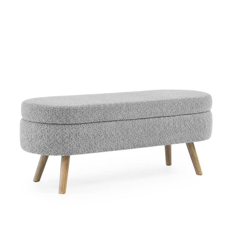 Oval Storage Ottoman Bench, Decorative End of Bed Bench 43.5 Inches Upholstered Storage Ottoman with Solid Wood Legs
