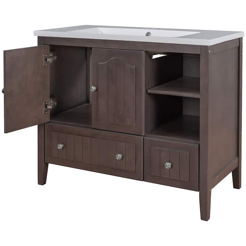36" Bathroom Vanity with Ceramic Basin - Storage Cabinet with Drawers