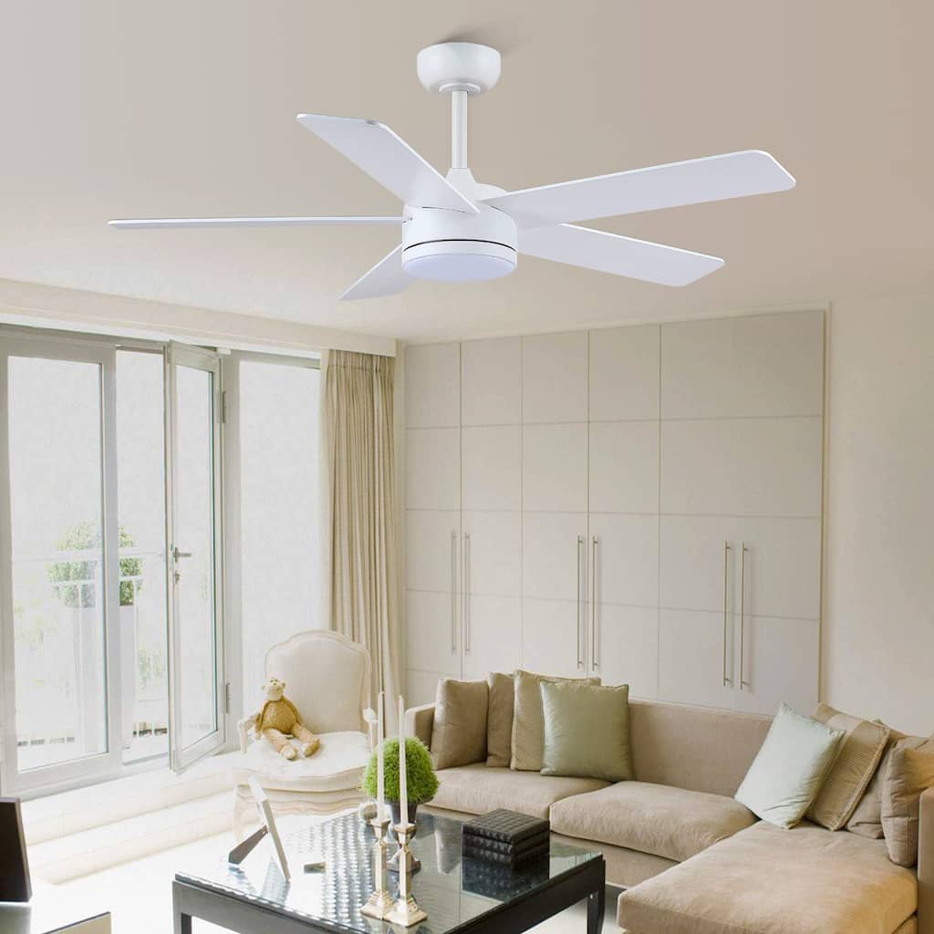 46 Inches Downrod Ceiling Fan with Light and Remote,Quiet DC Motor,Reversible Blades - 46 Inches