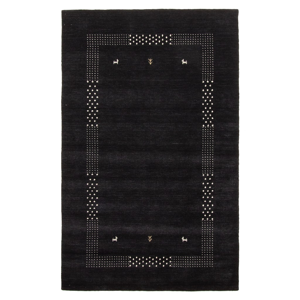 ECARPETGALLERY Hand Loomed Kashkuli Gabbeh Black Wool Rug - 4'9 x 7'9