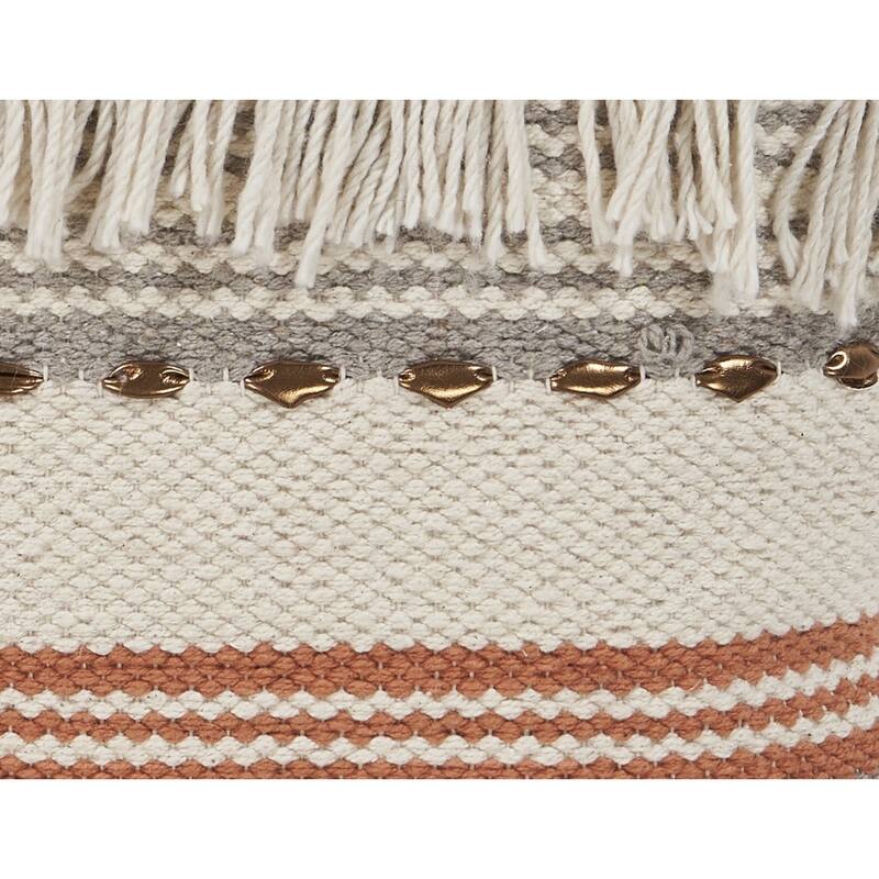 Handwoven Striped Cotton Throw Pillow Cover - 18" - Beige and Orange