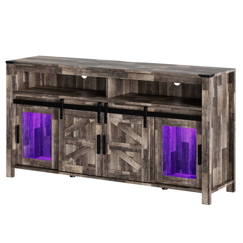 LED Farmhouse Entertainment Center with Mesh and Barn Doors, 31" H
