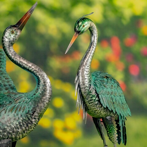 Set of 2 44.5" Tall Metal Iron Heron Garden Figurines