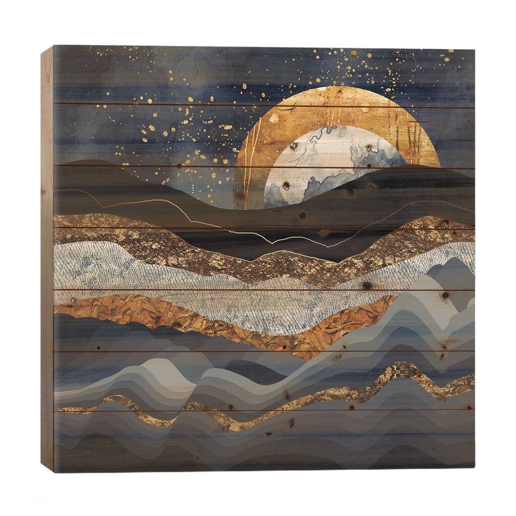 Metallic Mountains Print On Wood by SpaceFrog Designs - Multi-Color