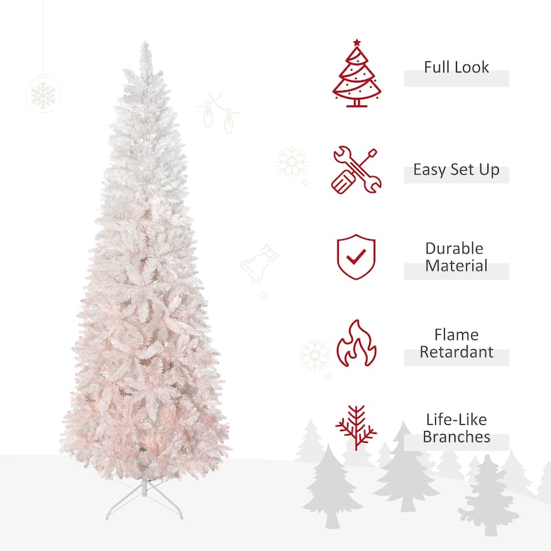 HOMCOM Unlit Pencil Fir Tree - Realistic Branches, Steel Base, Pink & White