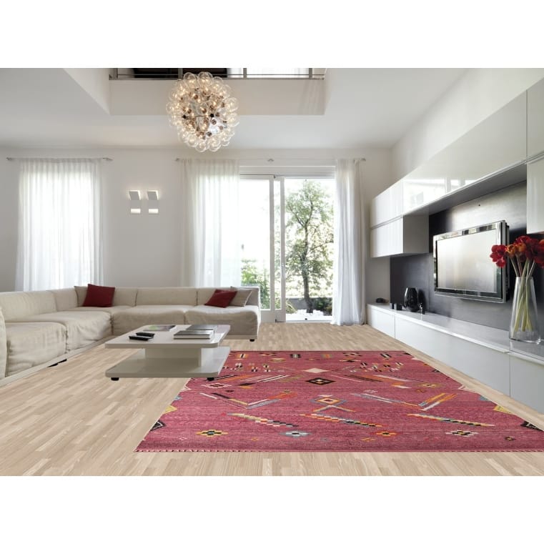 Pink Geometric Moroccan Large Area Rug Hand-Knotted Wool Carpet - 9'10" x 14'7"
