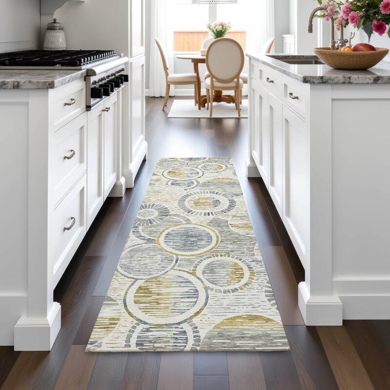 Machine Washable Indoor/Outdoor Contemporary Wheels Chantille Rug