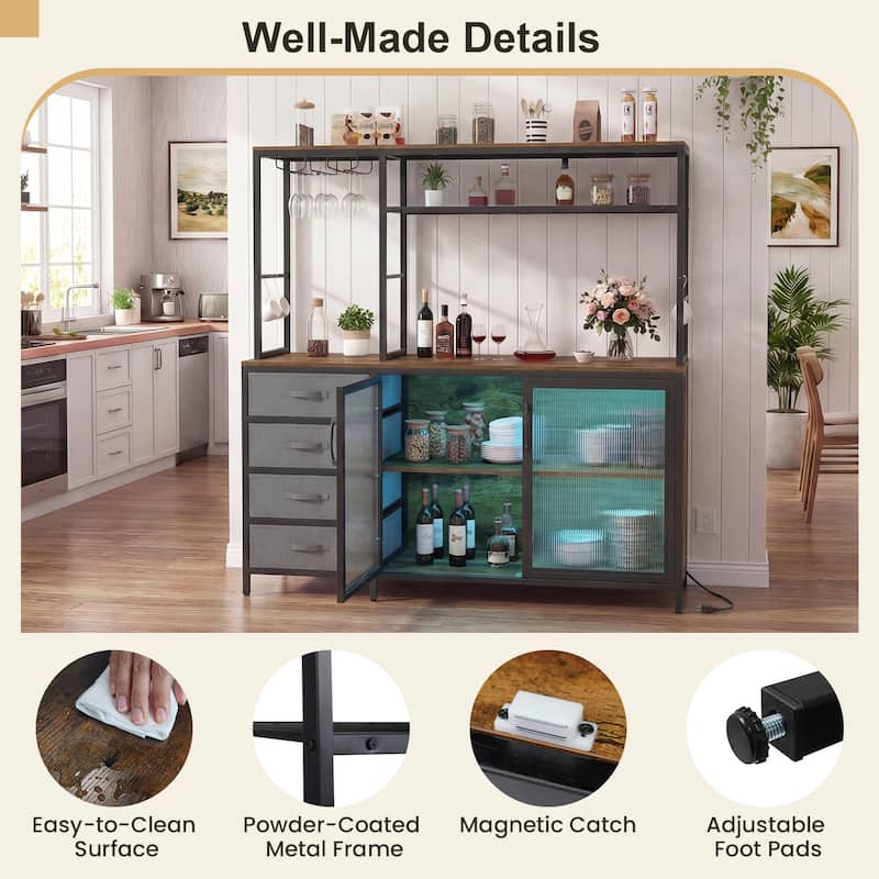 Gymax Sideboard Buffet Cabinet w/ LED Lights 55'' Coffee Table w/