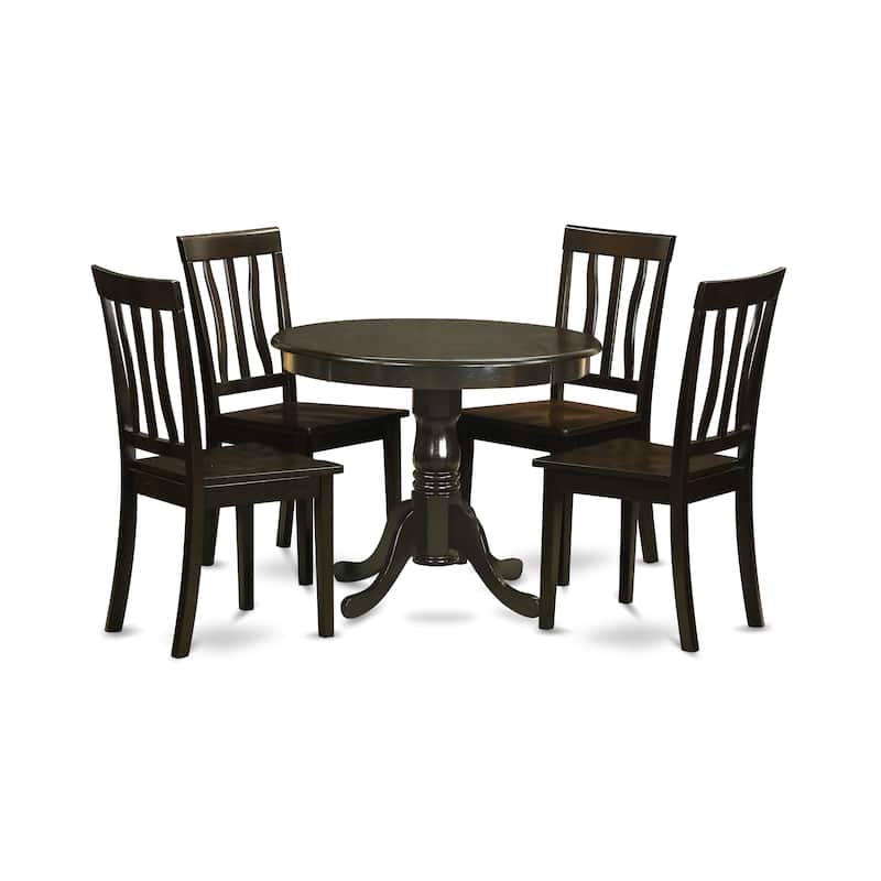 East West Furniture 5 Piece Kitchen Table Set Includes a Round Dining Room Table and 4 Dining Chairs, Cappuccino (Seat Options)