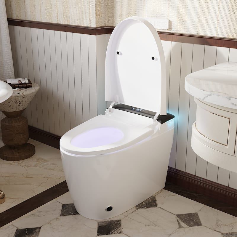 Smart One-Piece Toilet with Built-in Bidet, Heated Seat, Auto Open Lid, UV-C Sterilization, Remote Control, White
