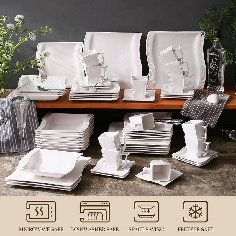 MALACASA Flora 60-Piece Porcelain Dinnerware Set, Service for 12