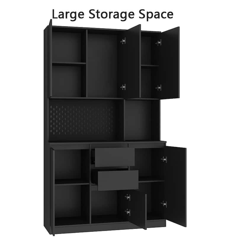 74" Freestanding Kitchen Pantry Cabinet w/Drawers, Storage Microwave - W43.66*D15.74*H74.00
