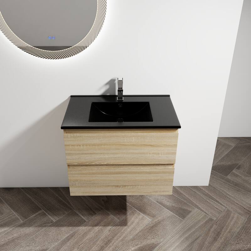 Modern Floating 30-Inch Bathroom Vanity with Black Ceramic Sink, Soft-Close Drawers, Plywood Base - 30in L Plywood