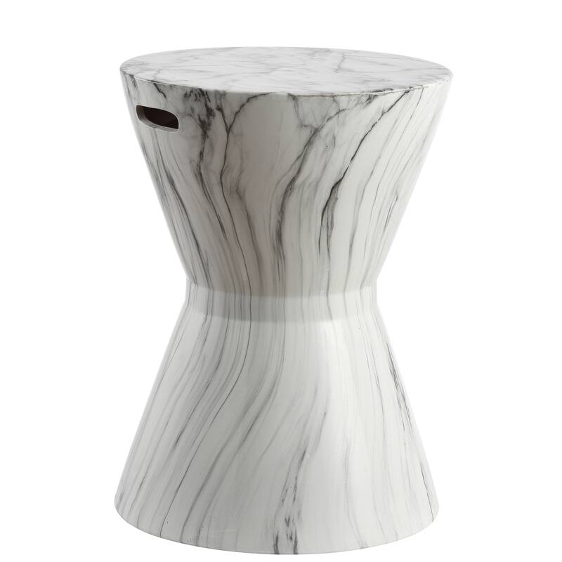 African Drum 17.3" White Marble Finish Ceramic Garden Stool by - Ceramic - White