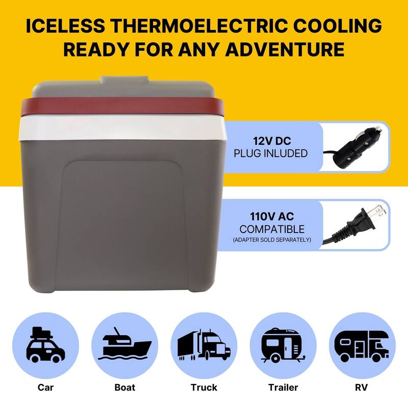 Koolatron 12V Portable Iceless Cooler 24L/26 qt Thermoelectric Gray