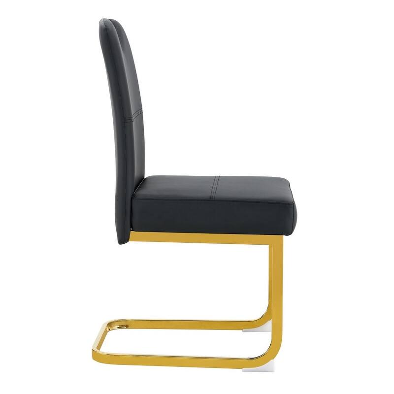 Set of 4, 15.7" PU Upholstered Dining Chairs with Golden Metal Legs