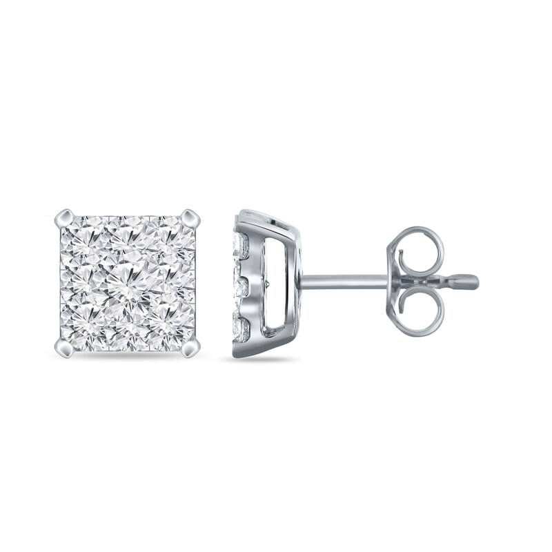 Auriya 14k Gold 1ctw Square Pave Diamond Stud Earrings (H-I, I1-I2)