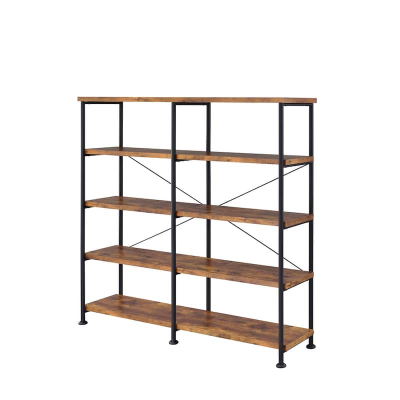 Glazer Industrial Double-wide Bookcase - Antique Nutmeg