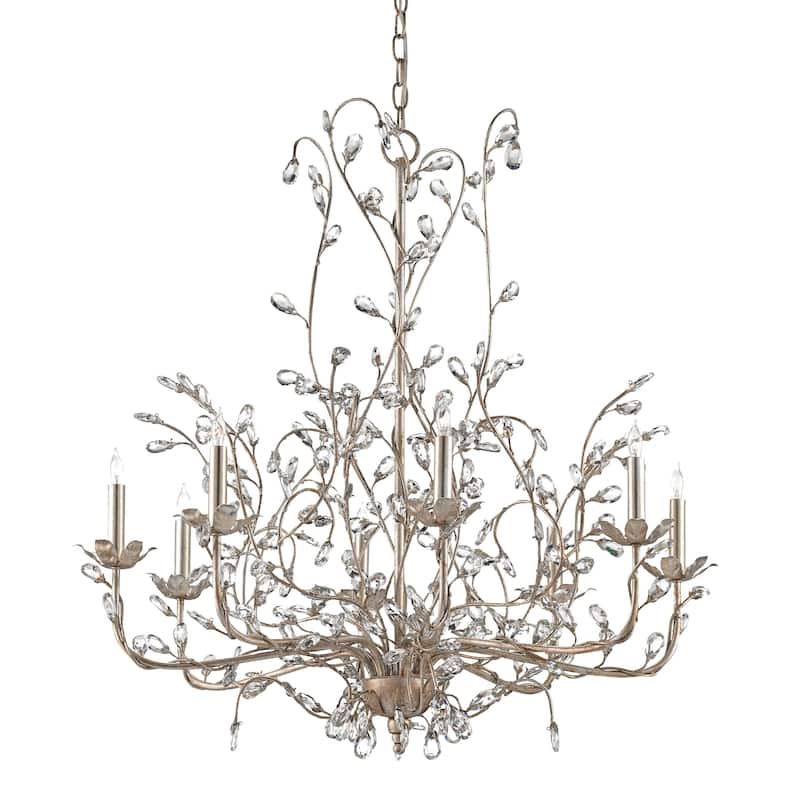 Currey & Company Crystal Bud Silver Large Chandelier - 33"h x 33"dia