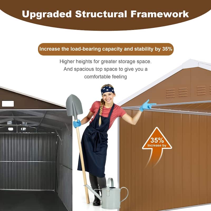 12x10FT Heavy-Duty Metal Storage Shed with Windows, Lockable Door and Ventilation