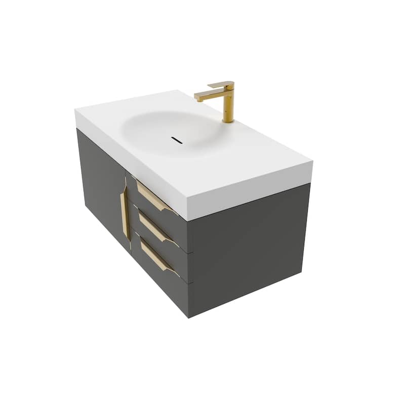 Thames 36" Shallow Basin Wall Mounted Bathroom Vanity Set w/ White Top