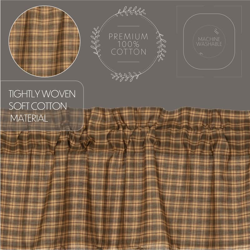 Green Rustic Kitchen Curtains VHC Cedar Ridge Tier Pair Rod Pocket Cotton Plaid