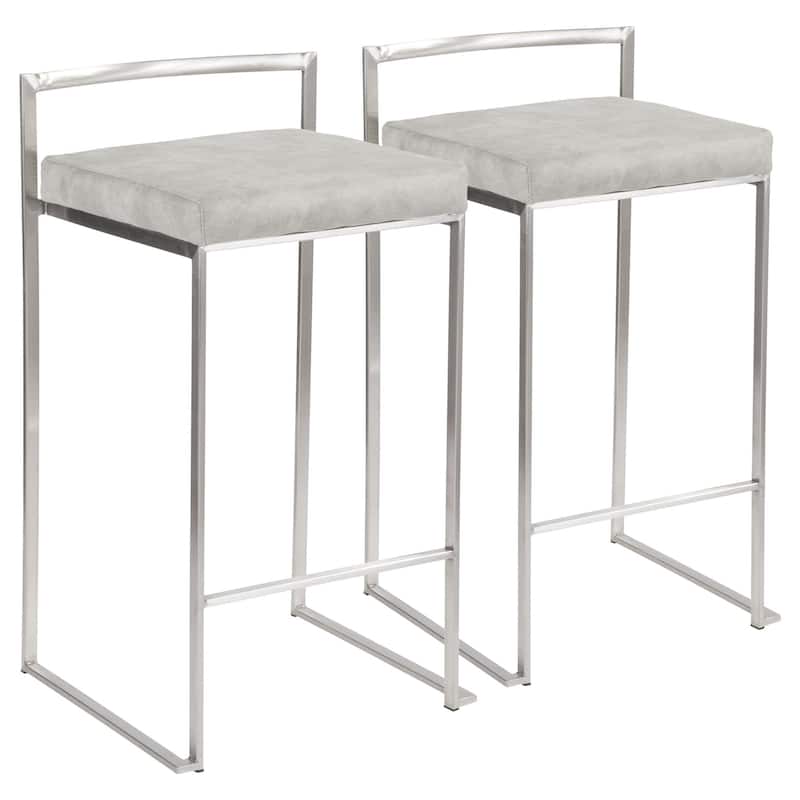Set of 2 Light Gray and Silver Stacker Counter Stool - 31"