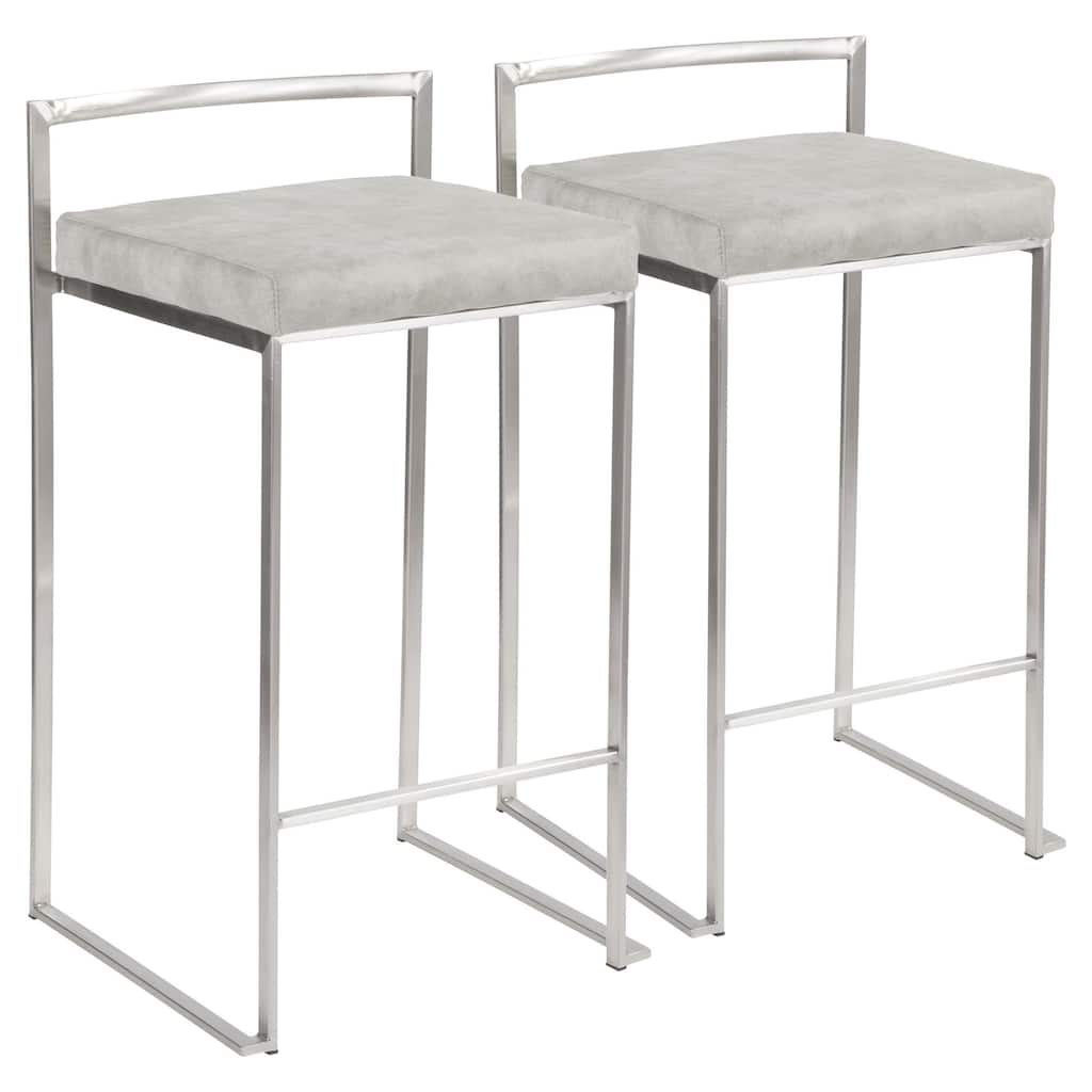 Set of 2 Light Gray and Silver Stacker Counter Stool - 31"