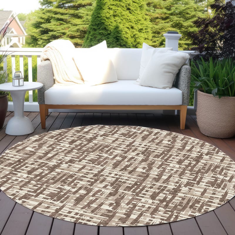Machine Washable Indoor/ Outdoor Modern Crosshatch Chantille Rug