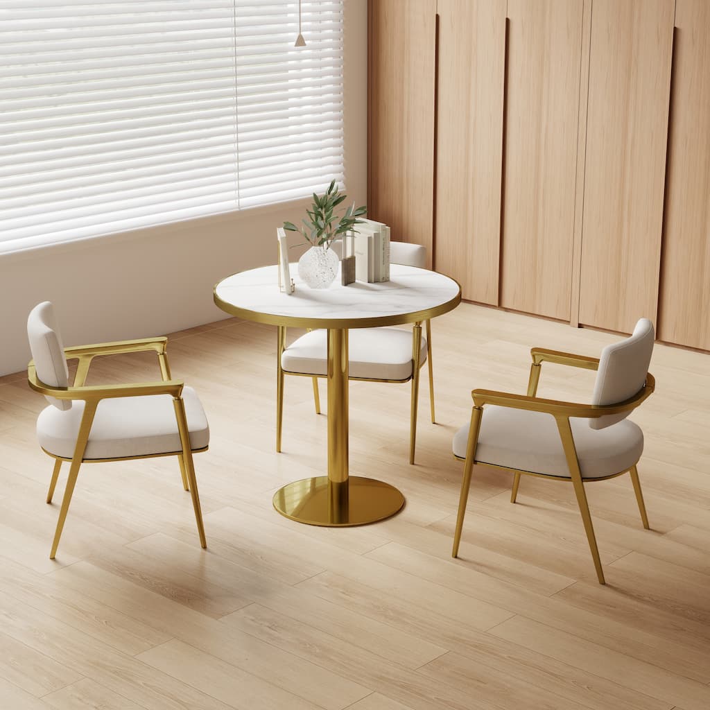 Roomfitters 31.5" Round Dining Table with Faux Marble Top and Metal Pedestal Base for Small Kitchen Spaces