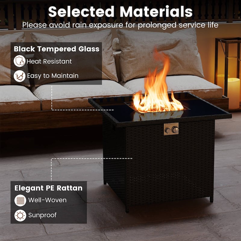 Costway 32.5" Propane Fire Pit Table Outdoor Wicker Gas Firepit with - See Details