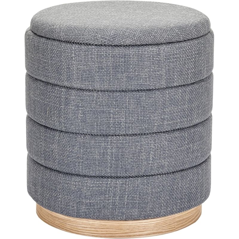 Modern Cylinder Ottoman with Hidden Storage Linen Upholstery Seat - Grey