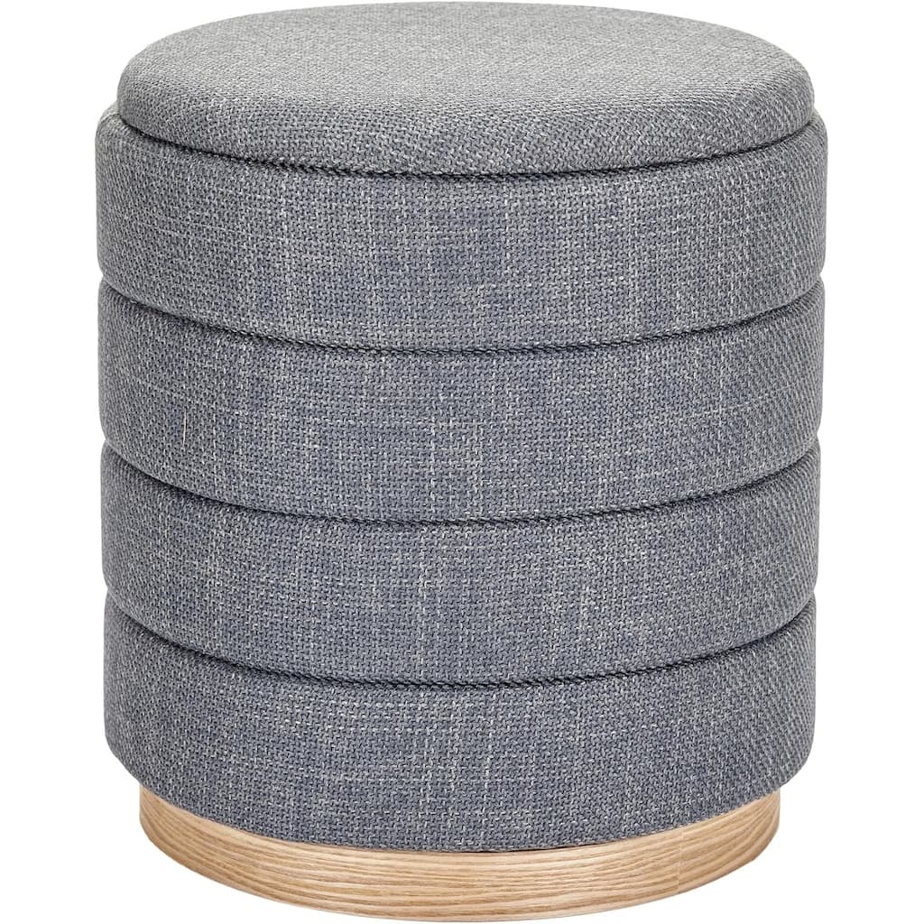 Modern Cylinder Ottoman with Hidden Storage Linen Upholstery Seat
