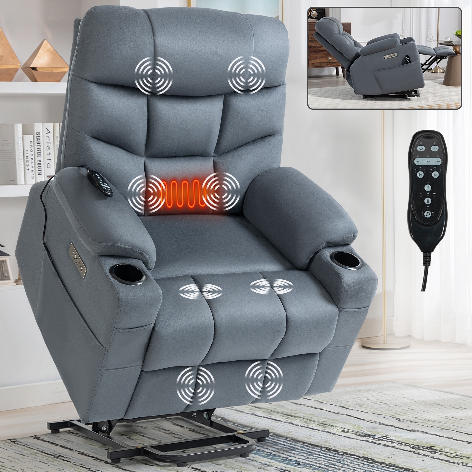 Lazy Boy Power Lift Recliner Chair, Rocker Chair with Heat and