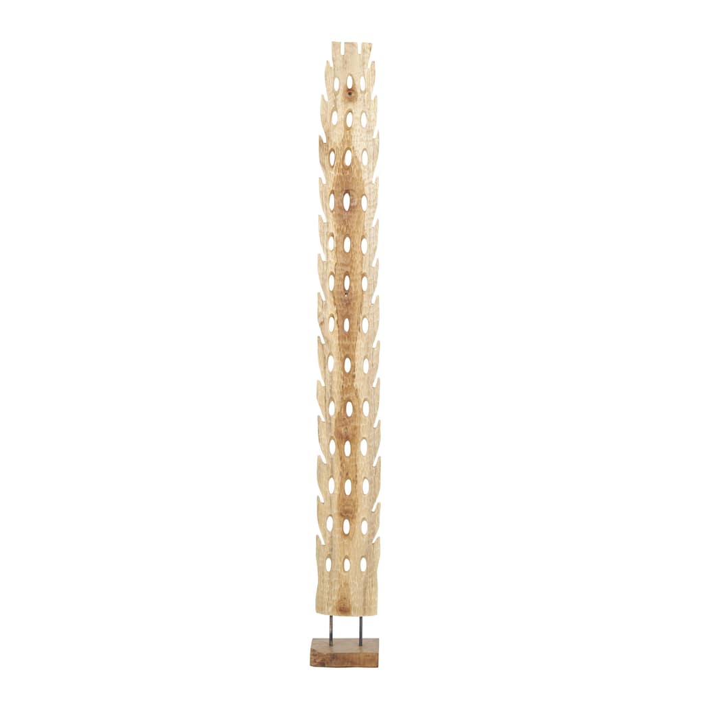 Teak Wood Abstract Handmade Tall Floor Cutout Post Decorative Sculpture with Live Edge Base - Brown - Roche River Decor