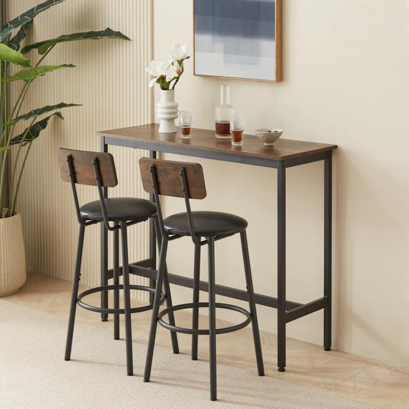 Bar Table Set with 2 Bar stools PU Soft seat with backrest, Rustic Brown - Rustic Brown