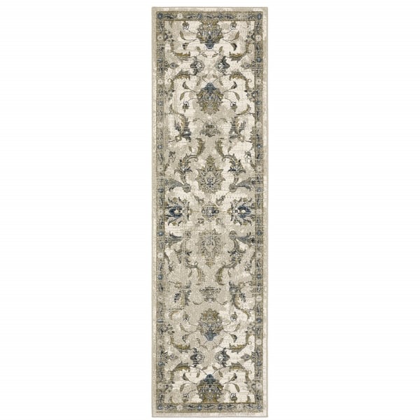 6' Blue and Beige Oriental Power Loom Runner Rug