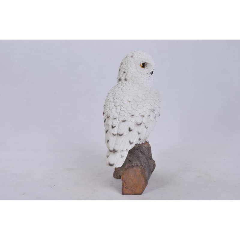 13" Snowy Owl on Stump Outdoor Garden Statue