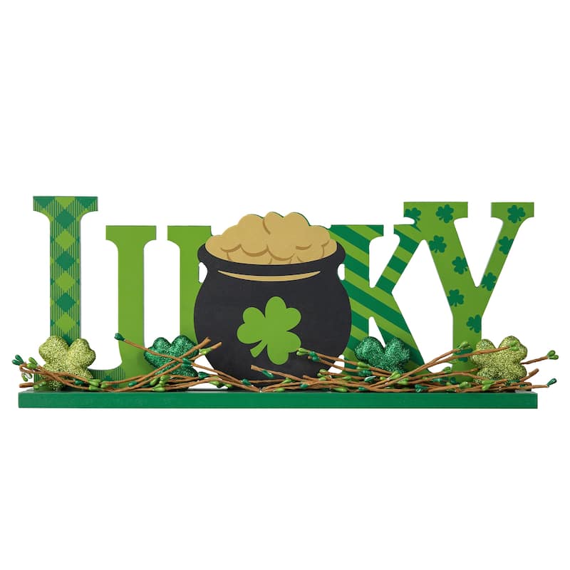 Glitzhome 16"L St. Patrick's Lucky Word Sign Table Decor