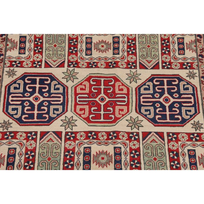 Geometric Kazak Area Rug Handmade Oriental Bedroom Wool Carpet - 6'6" x 9'7"