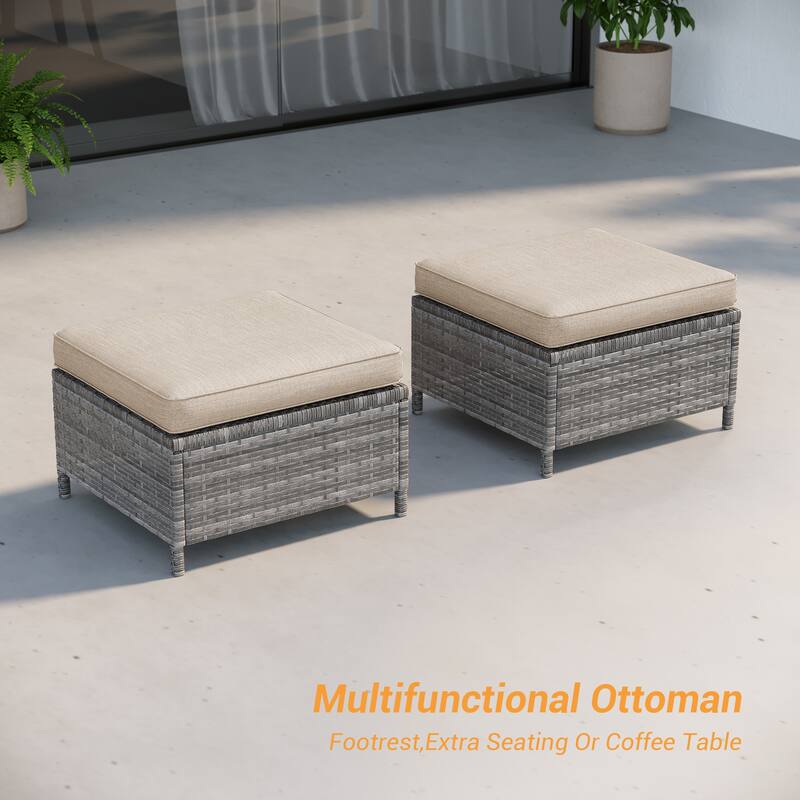 LIVOOSUN 5Pcs Patio Gray Rattan Outdoor Furniture Swivel Rocking Sofa Set