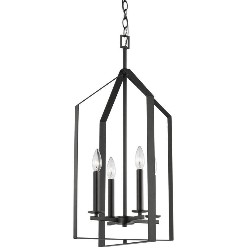 Vertex Collection Four-Light Matte Black Contemporary Foyer Light - 15 in x 15 in x 28 in