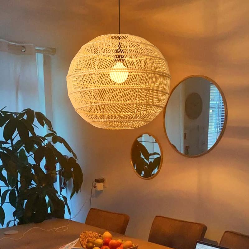 1-Light Globe Chandelier with Rattan Shade, No Bulbs Included