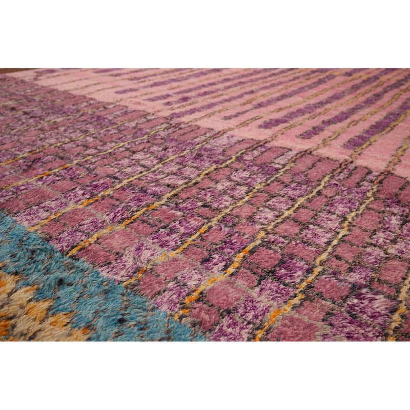 Plush Moroccan Oriental Area Rug Hand-Knotted Pink Wool Carpet - 8'2" x 10'9"