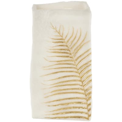 Polystone Leaf Decorative Vase with Gold Leaf Imprint - White - Roche River Decor